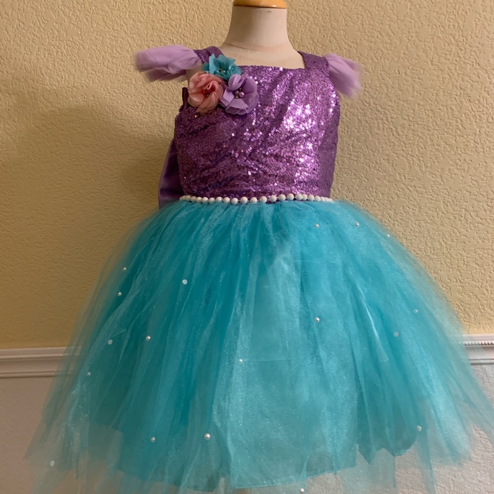 Little Mermaid Purple and Blue Kids Costume Dress with pearls Size 4T